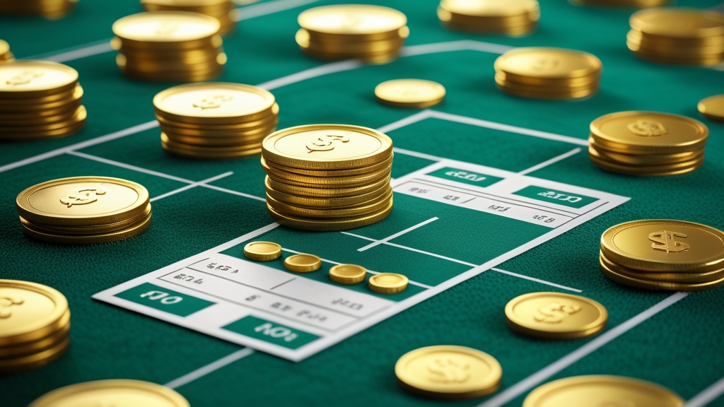 a soccer pitch with golden coins and betting slip